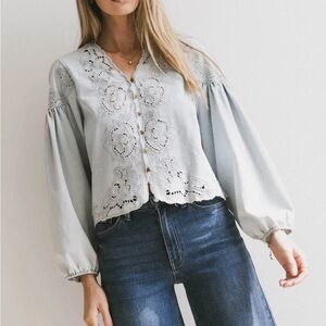 Embroidered Light Blue Blouse (Denim)
